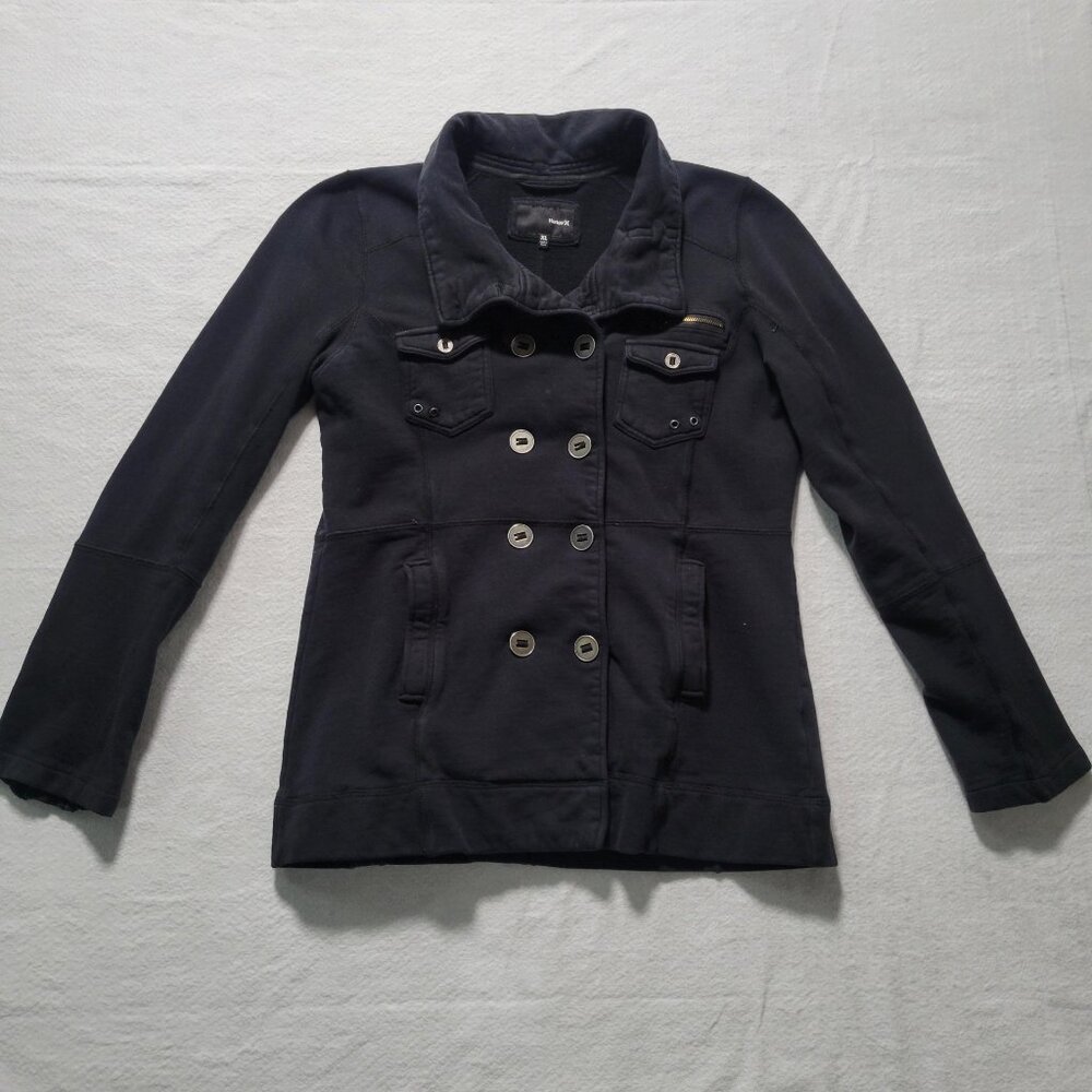 Hurley Black Military Style Jacket Women’s Double Breasted Metal Button Coat XL